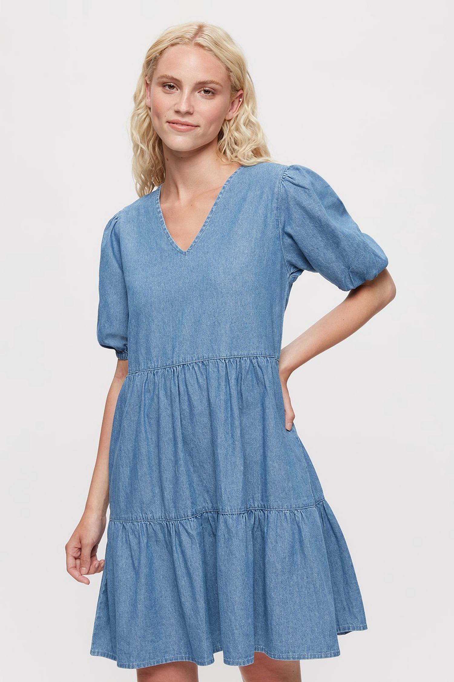 Denim Tiered Short Sleeve Dress Dorothy Perkins Uk